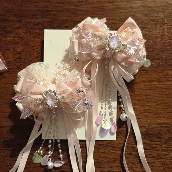 Accessories - Elegant Pink Hair Bows Set with Beads